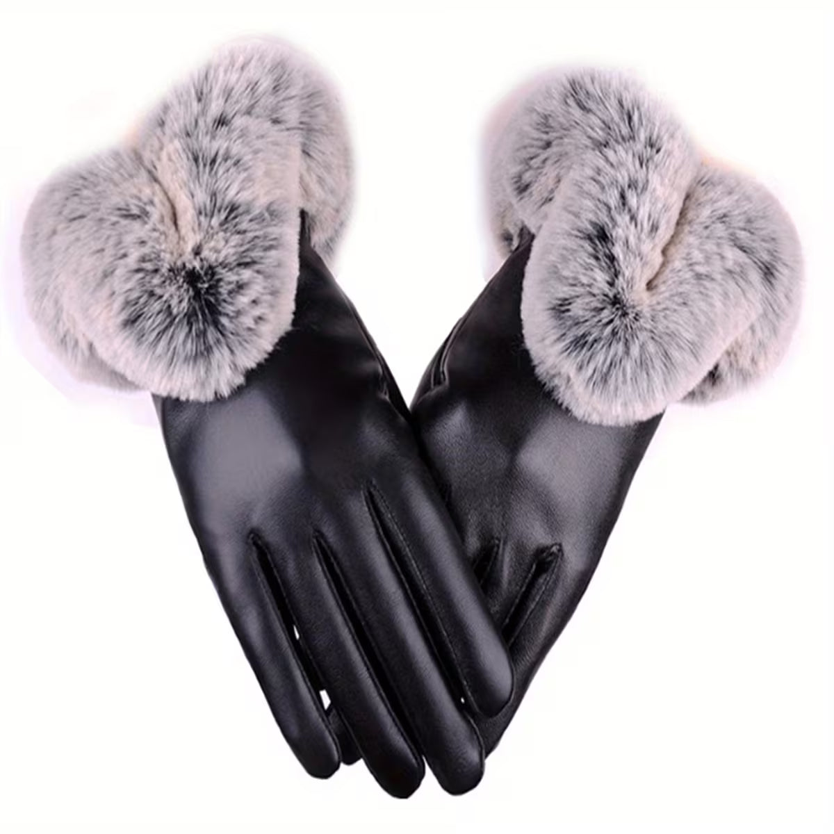 Faux Leather Gloves with Faux Fur Trim