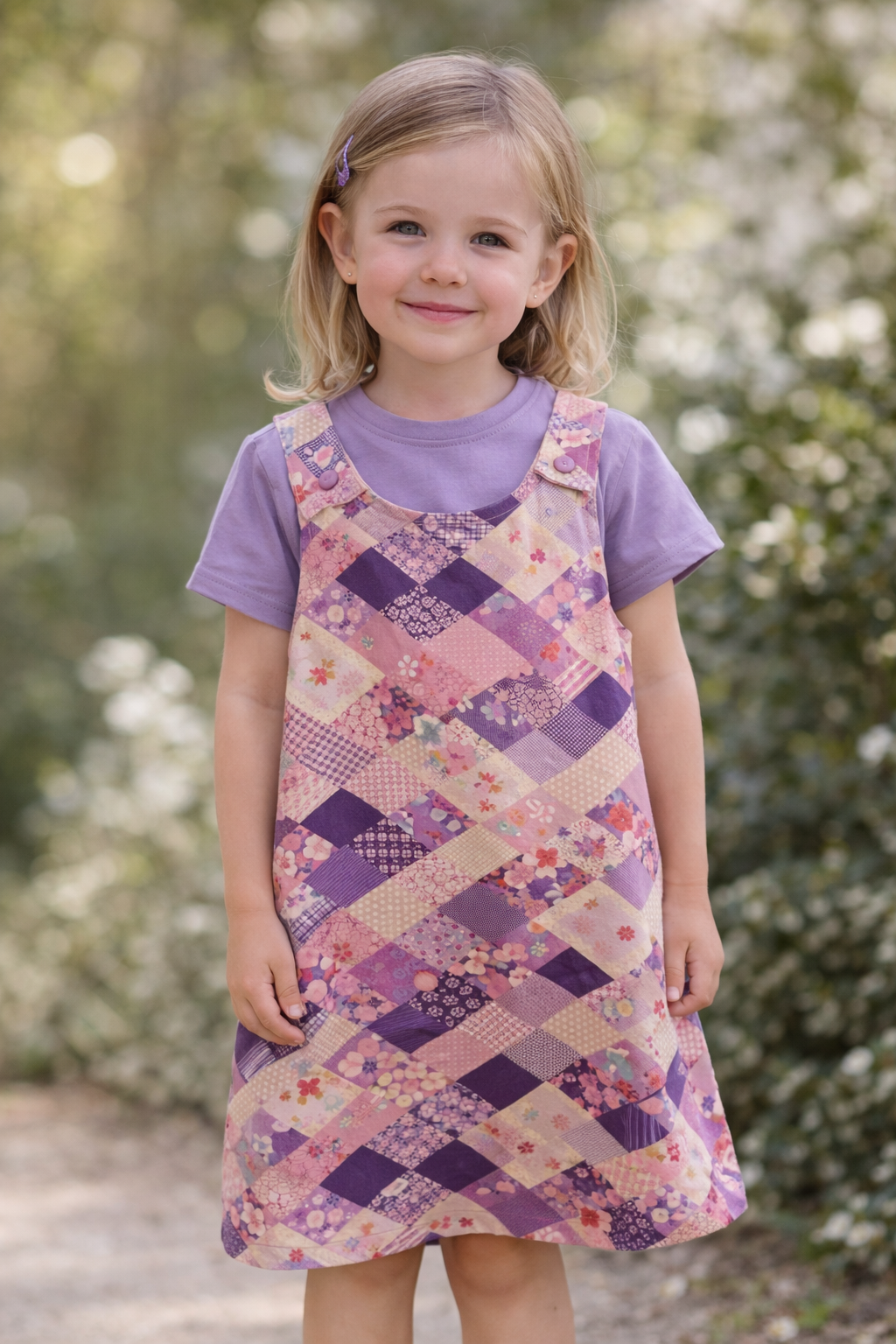 4yr Blue Coral/ Mauve Diamonds - Handmade Reversible Girls Dress – Colourful Boutique One of a Kind