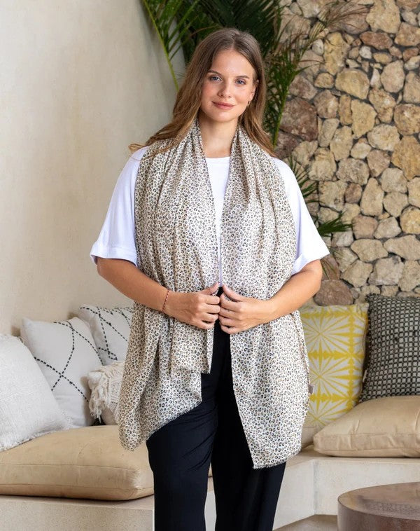 Animal Print Scarf - Small Leopard - Cotton Blend