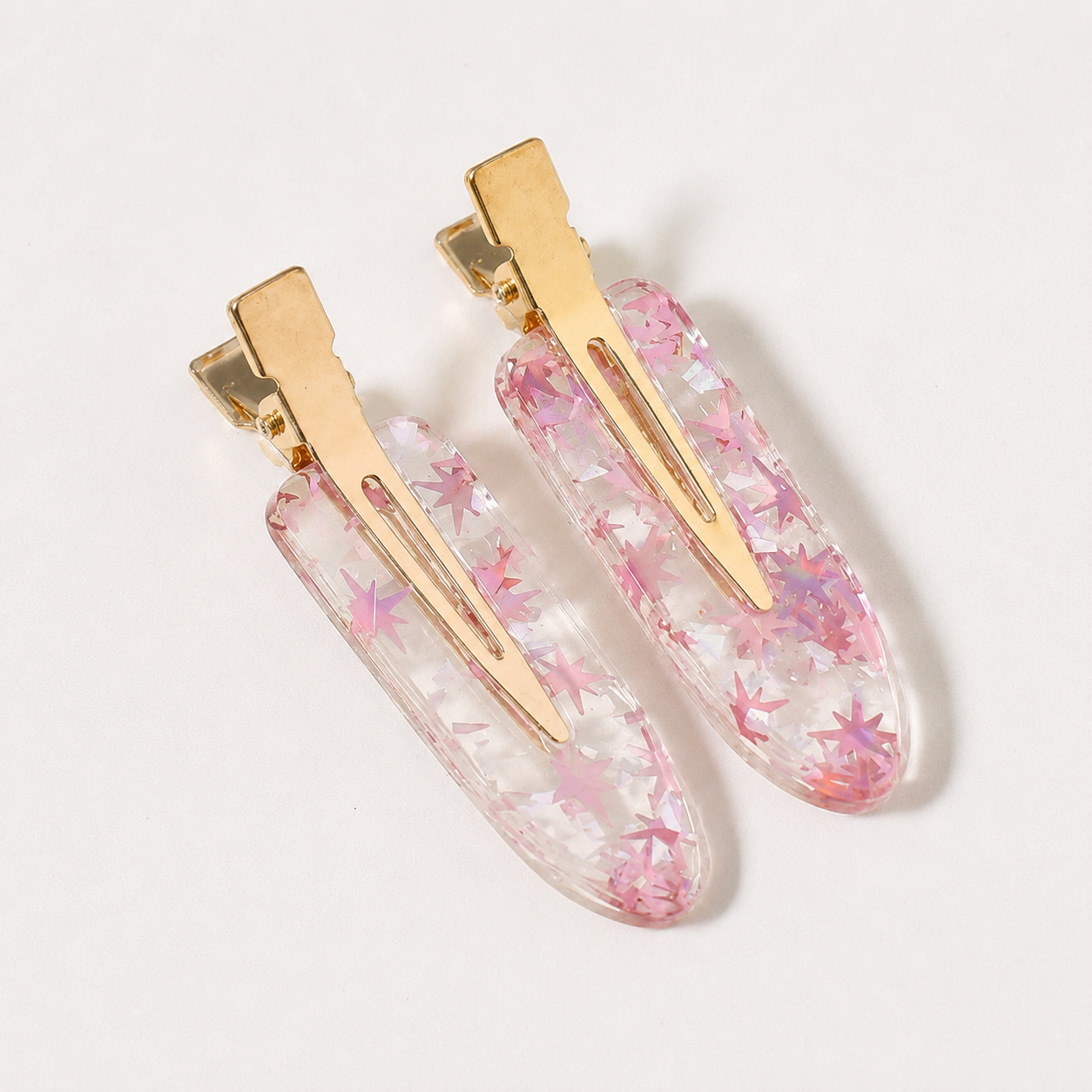 Pink Resin Hair Clips – Set of 2 Sparkle Snap Clips