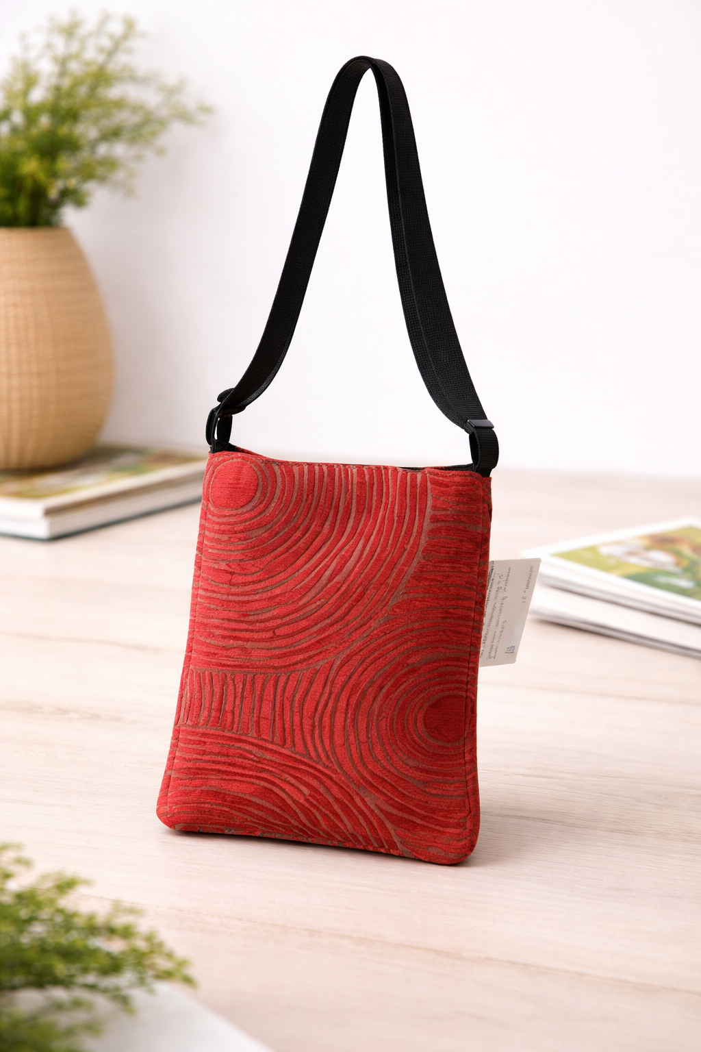Red Textured Upcycled Crossbody Bag