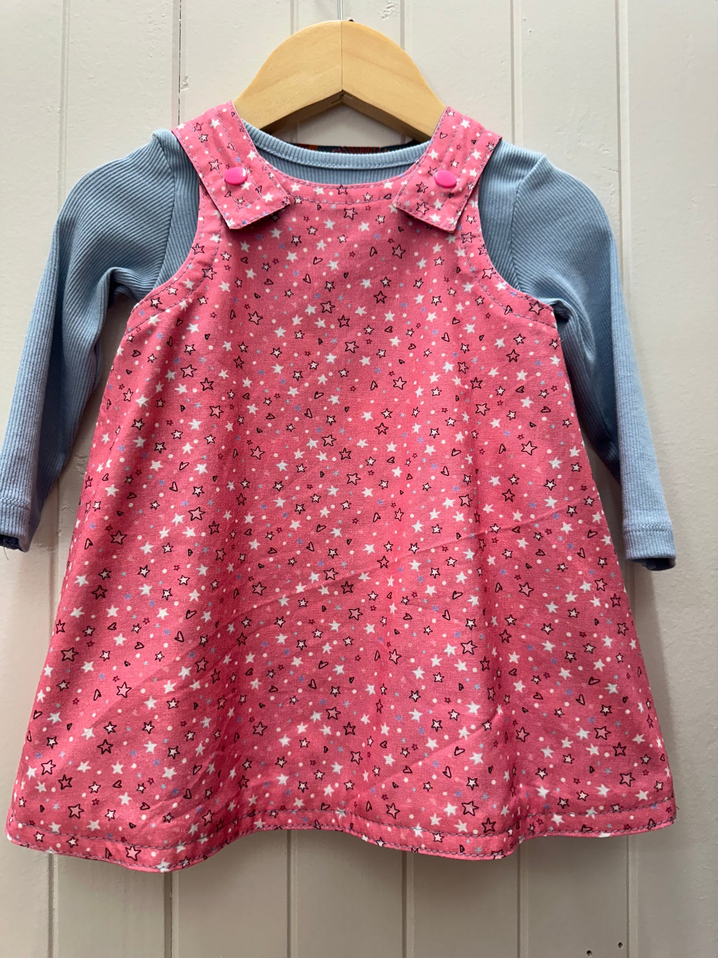 Navy Aussie Animals/Pink Stars Reversable Dress #701