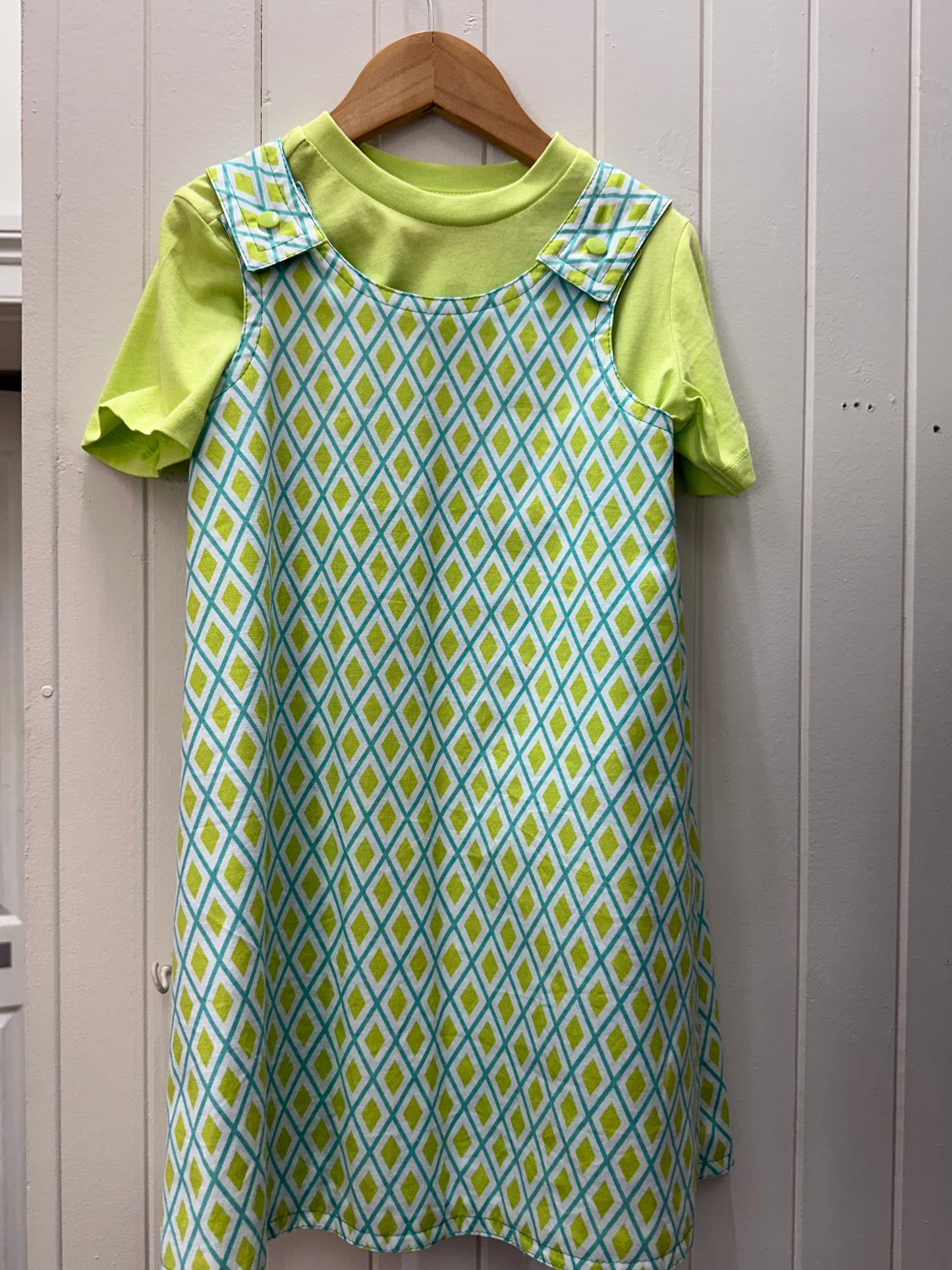 Mod Blue Lime Floral/ Lime Blue Diamonds Reversable Dress #615