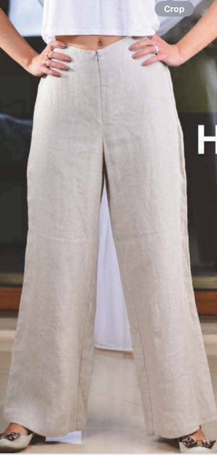 Beige Linen Pant front zip