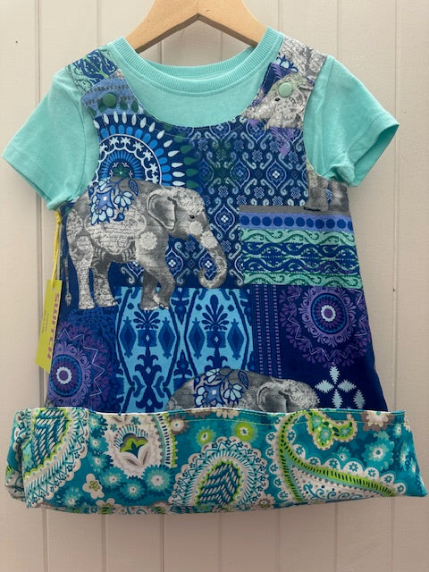 3yr Elephants/blue green paisley REVERSABLE Dress