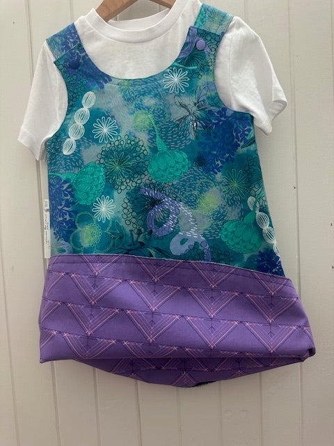 4yr Teal Purple Floral/Purple Geo REVERSABLE Dress