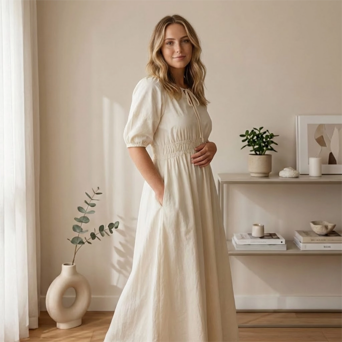 Isabella Ruched Waist Maxi Dress – Cream & Lilac