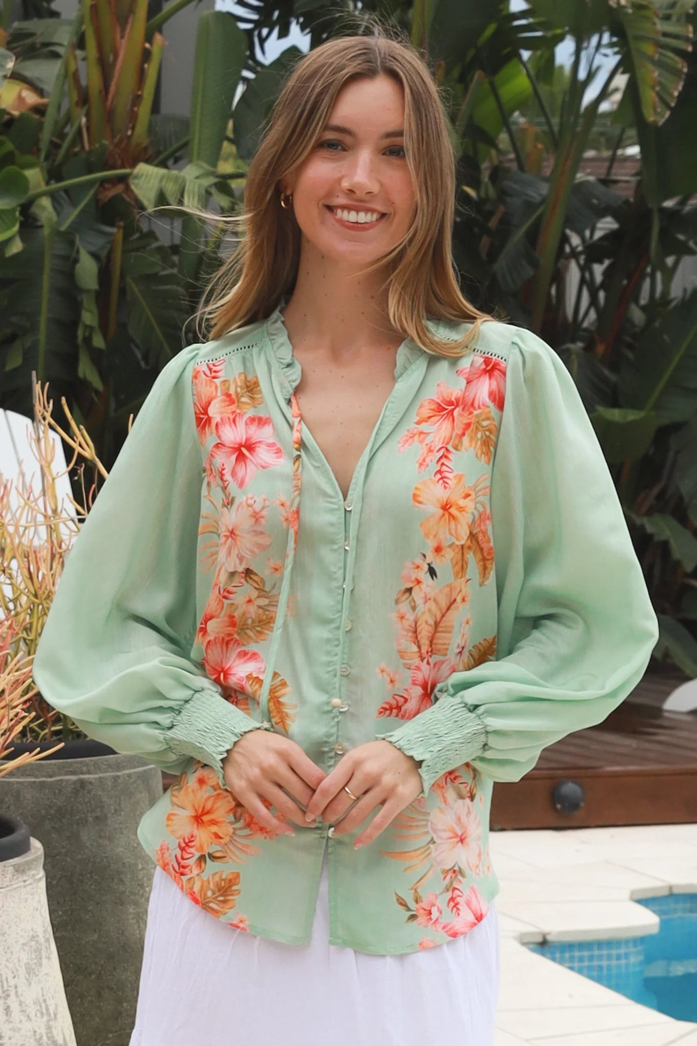 Mint Floral Blouse Exclusive Print - Womens Blouse