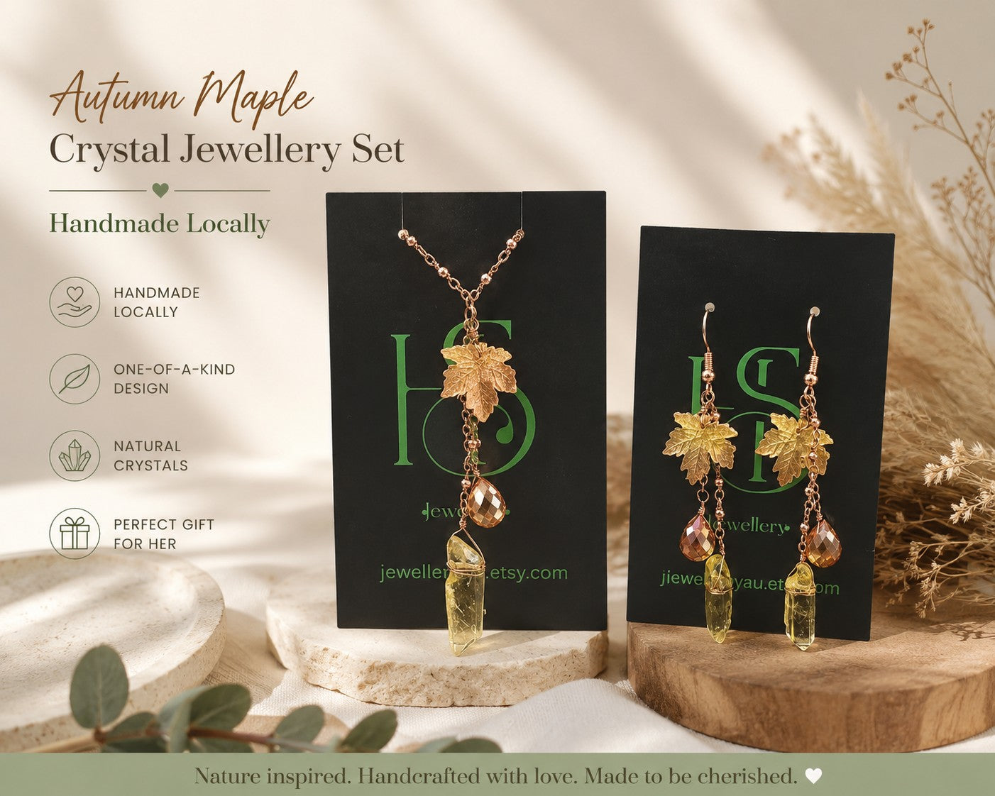 Autumn Maple Crystal Jewellery Set – Handmade Locally