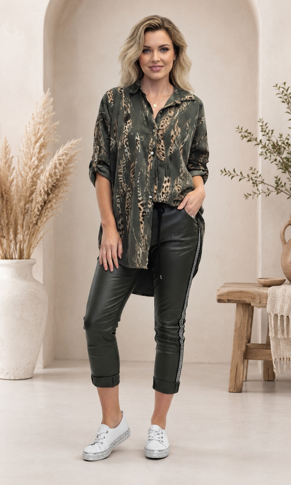 Deep Green Viscose Blend Pants