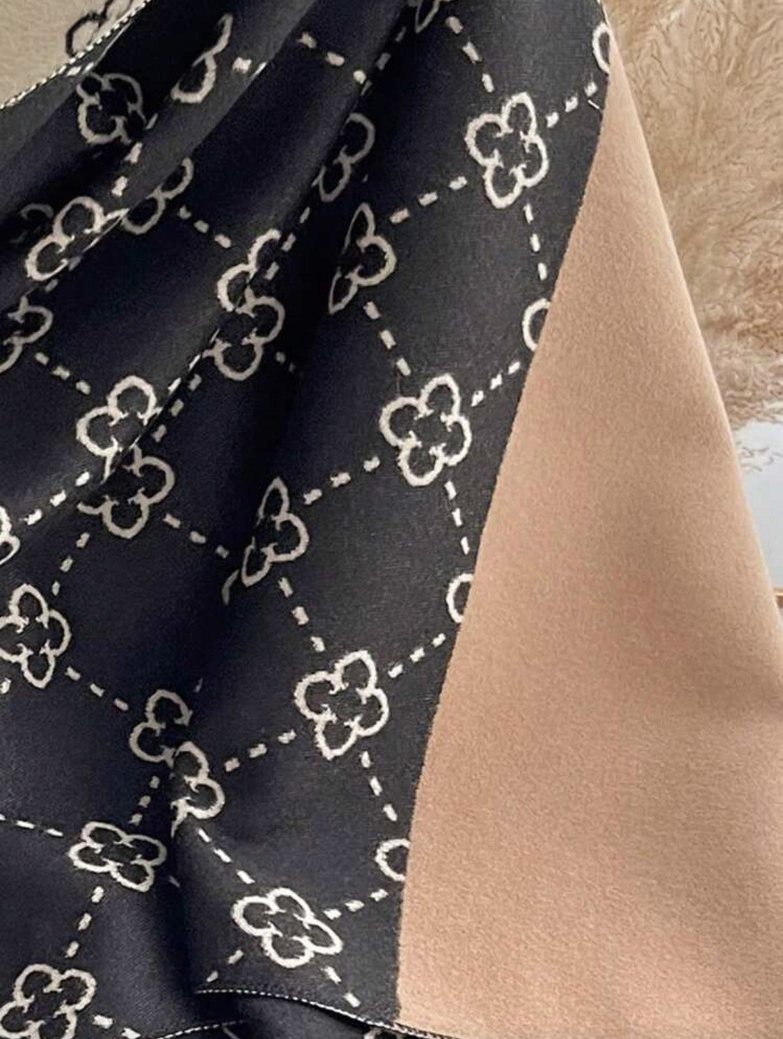 Faux Cashmere Reversible Scarf | Women’s Beige & Mocha Soft Winter Wrap