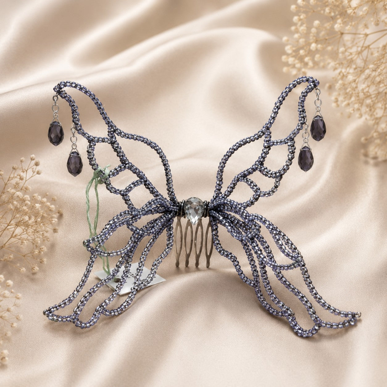 Handmade Butterfly Crystal Headpiece | Custom Fairy Festival Hair Comb-Medium