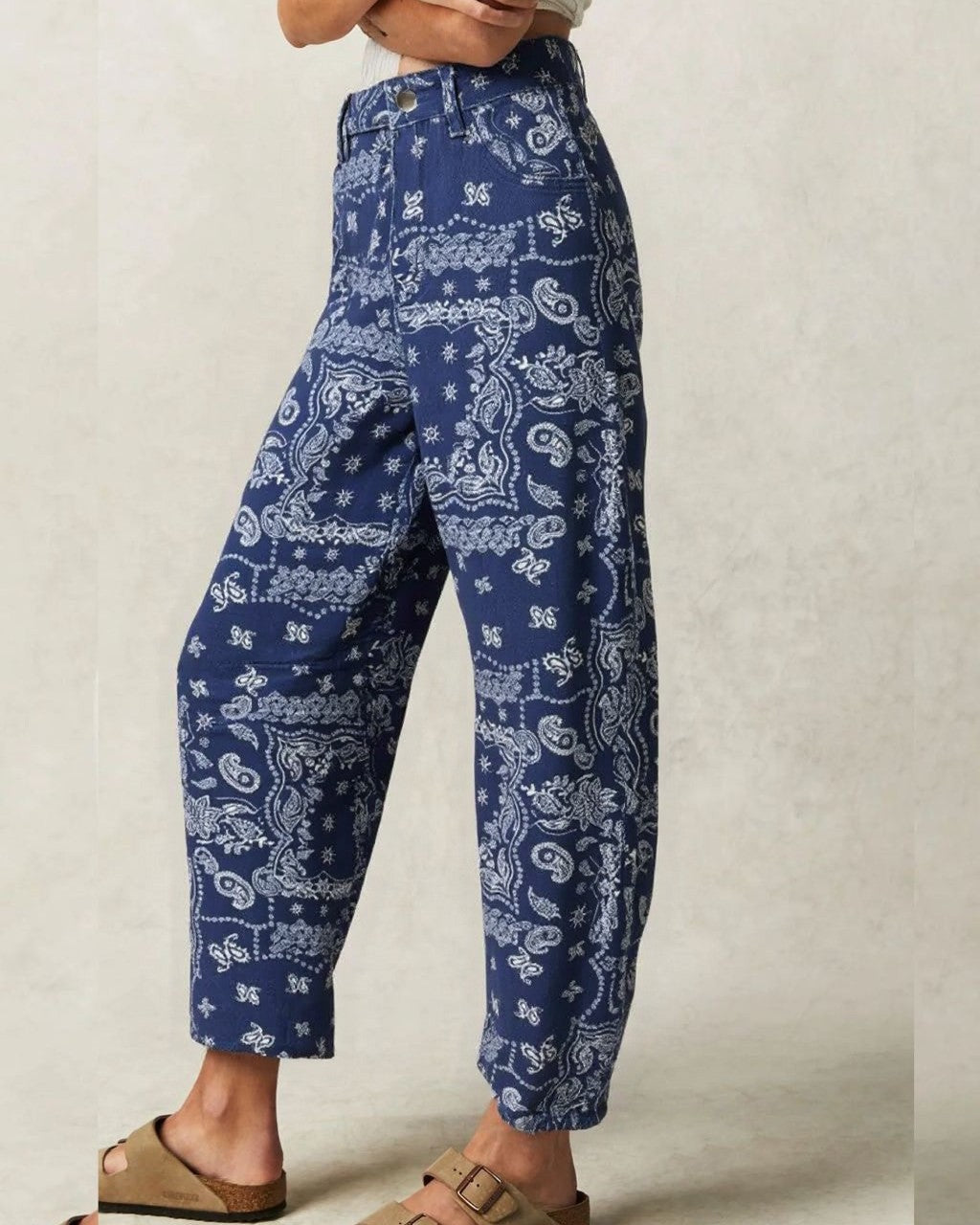 Indigo Paisley Barrel Leg Jeans