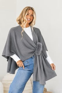 Monroe Luxe Faux Fur Trim Serape – Black