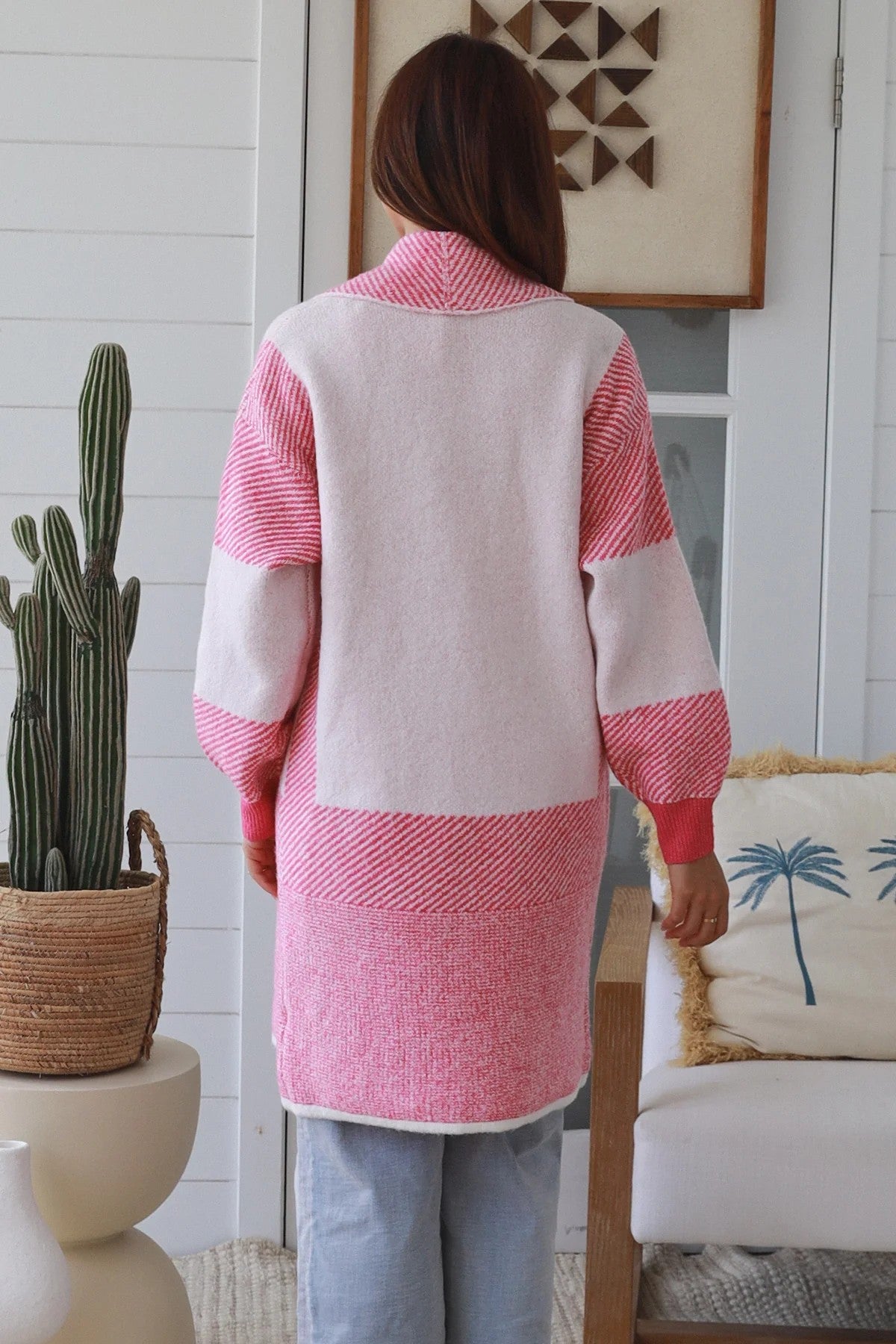 Women’s Pink Wool Blend Cardigan | Soft Longline Knit Cardigan