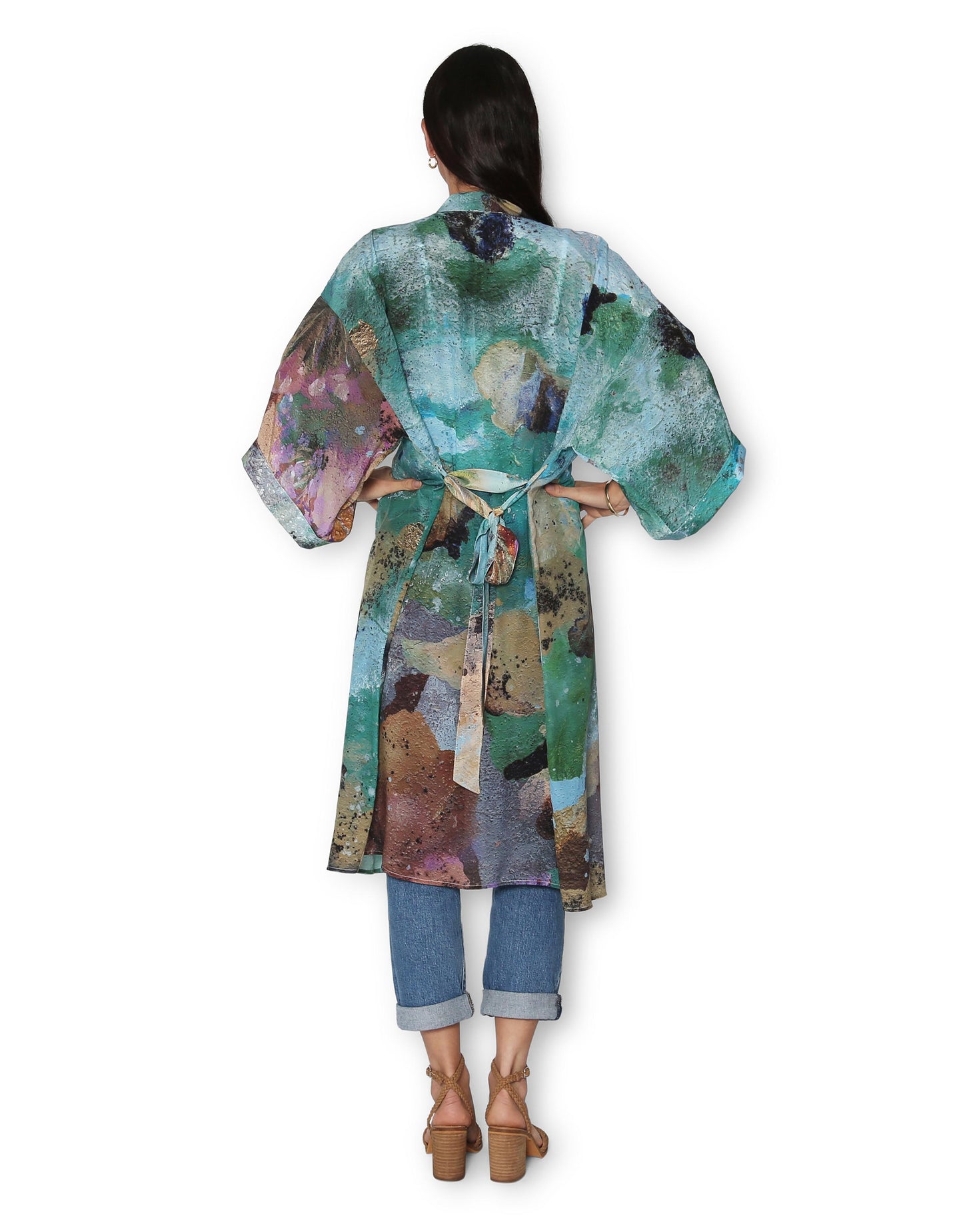 Coastal Whispers in Rob Silk Long Kimono