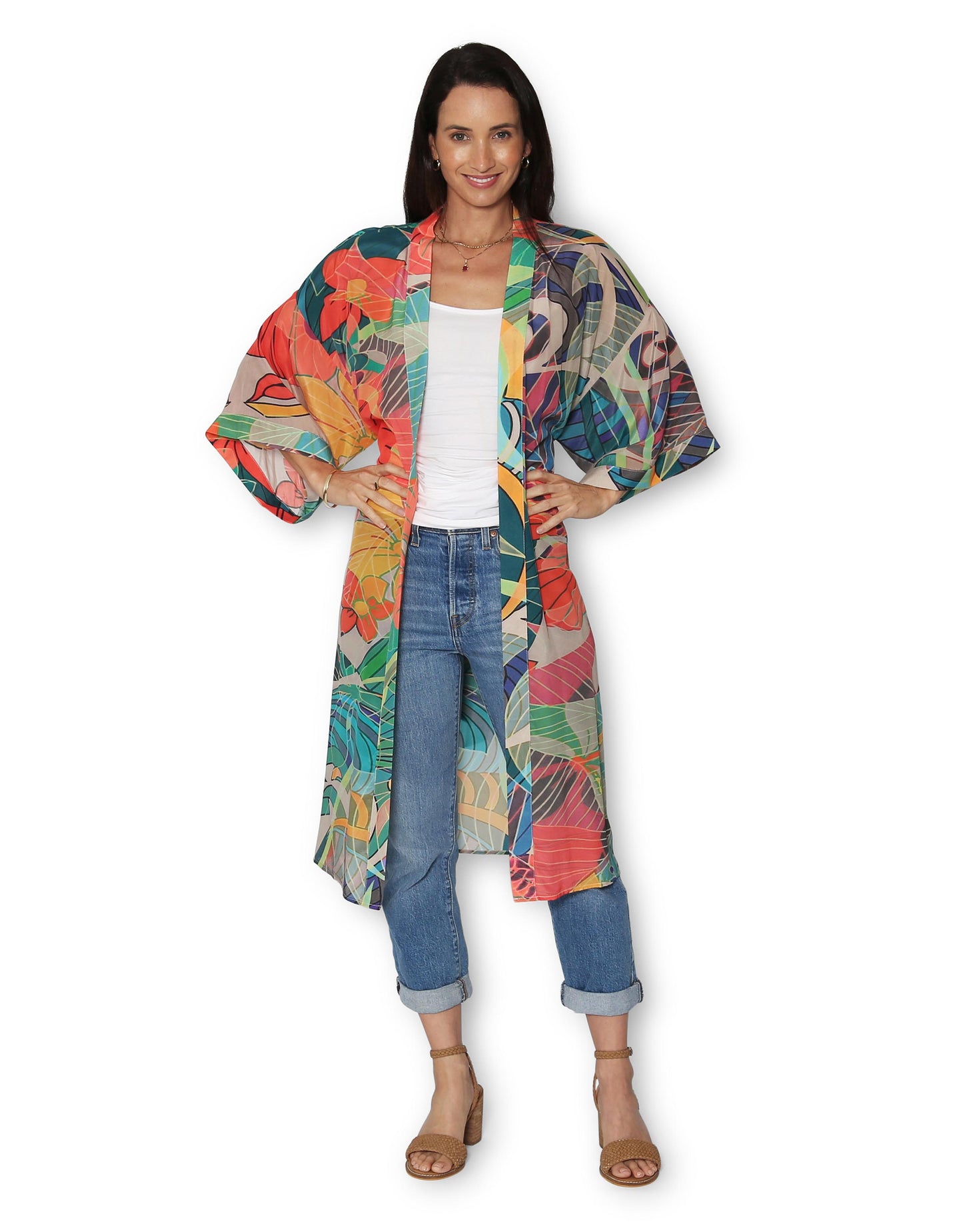 Hawaiian flora Long Kimono Silk