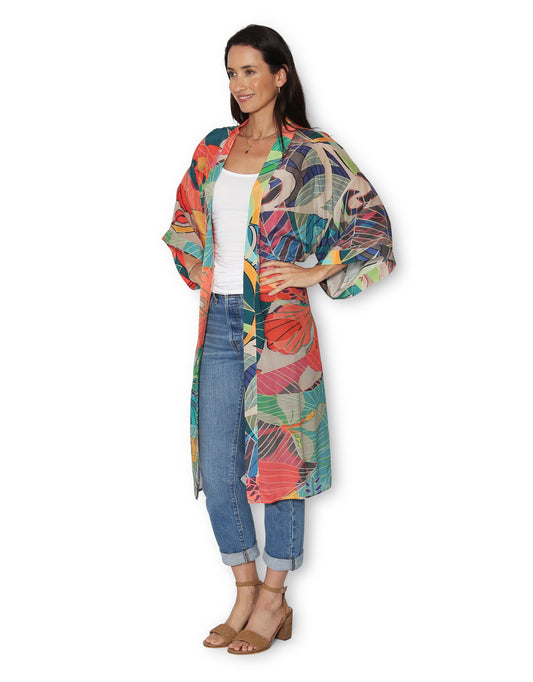 Hawaiian flora Long Kimono Silk