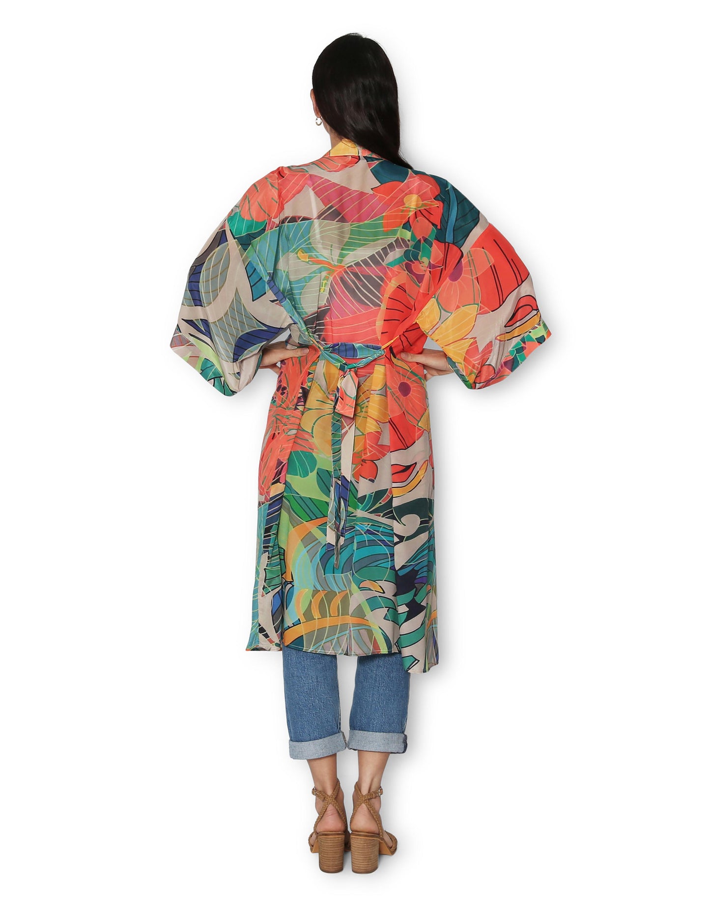 Hawaiian flora Long Kimono Silk