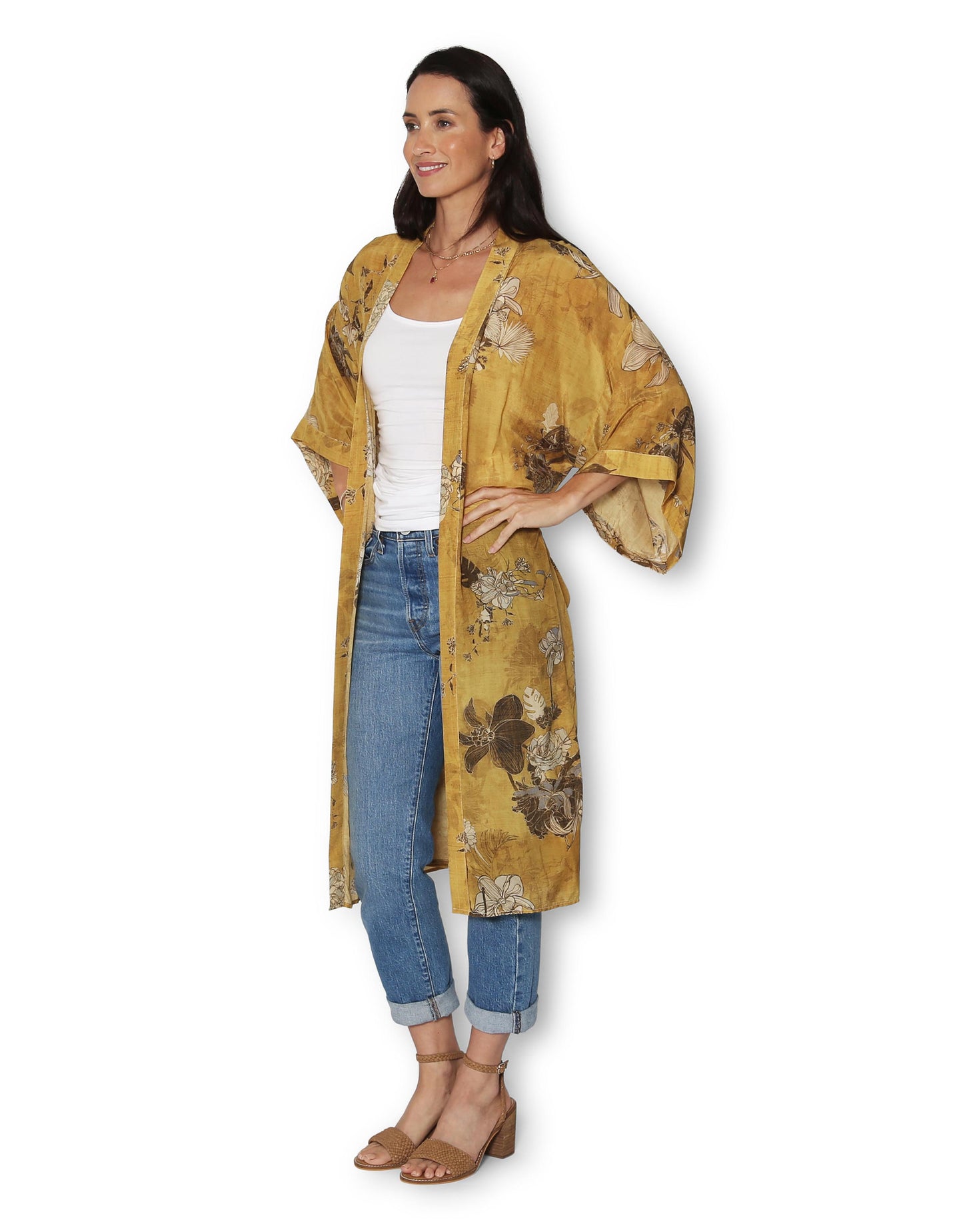 Orientel foulard Silk Long Kimono