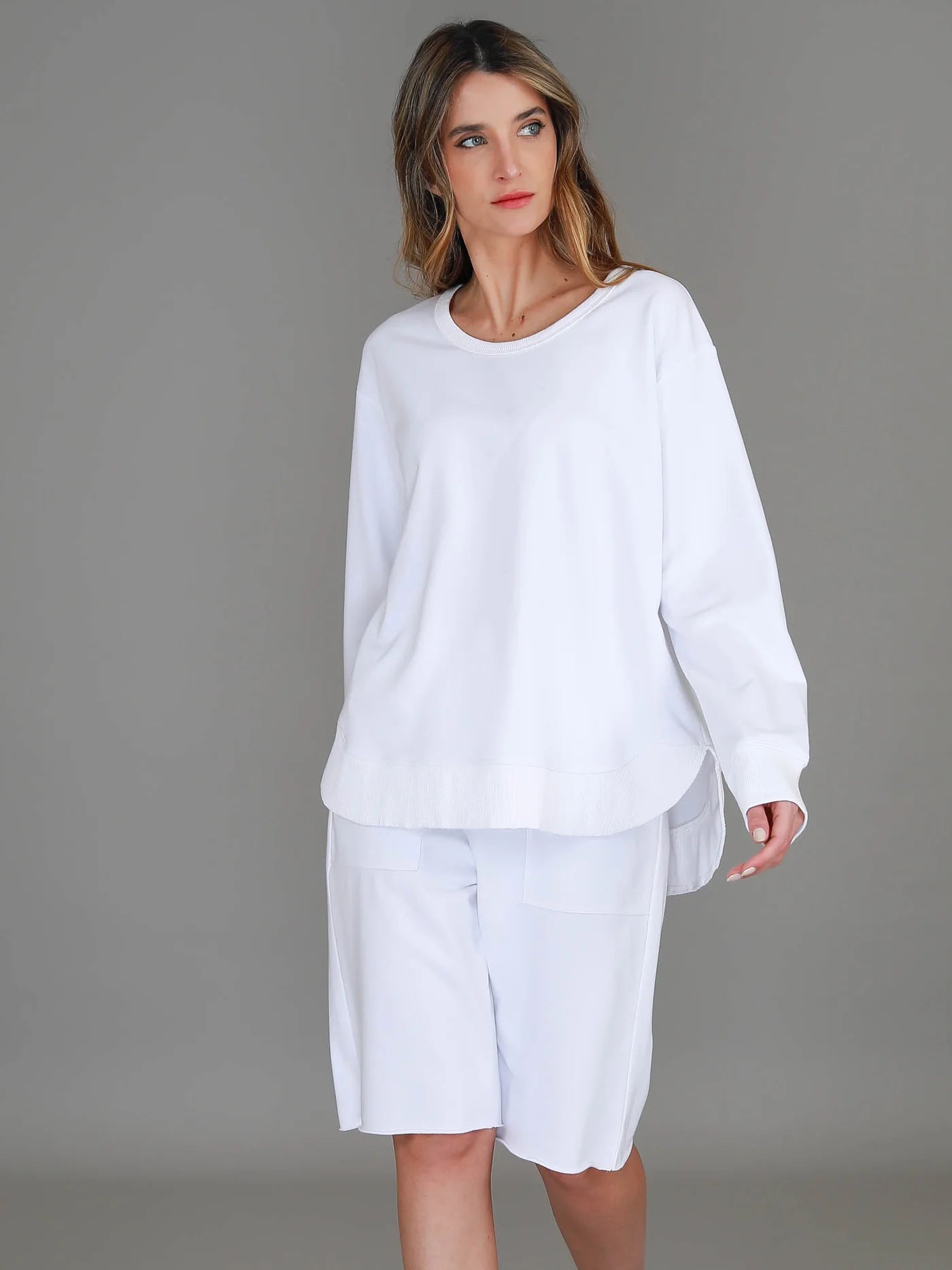 Charlette Curve Hem Sweatshirt | Women’s Oversized French Terry Cotton Jumper