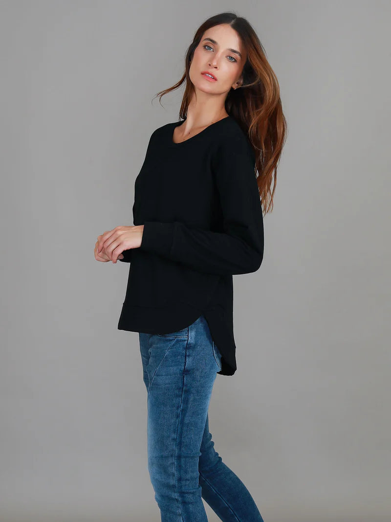 Charlette Curve Hem Sweatshirt | Women’s Oversized French Terry Cotton Jumper