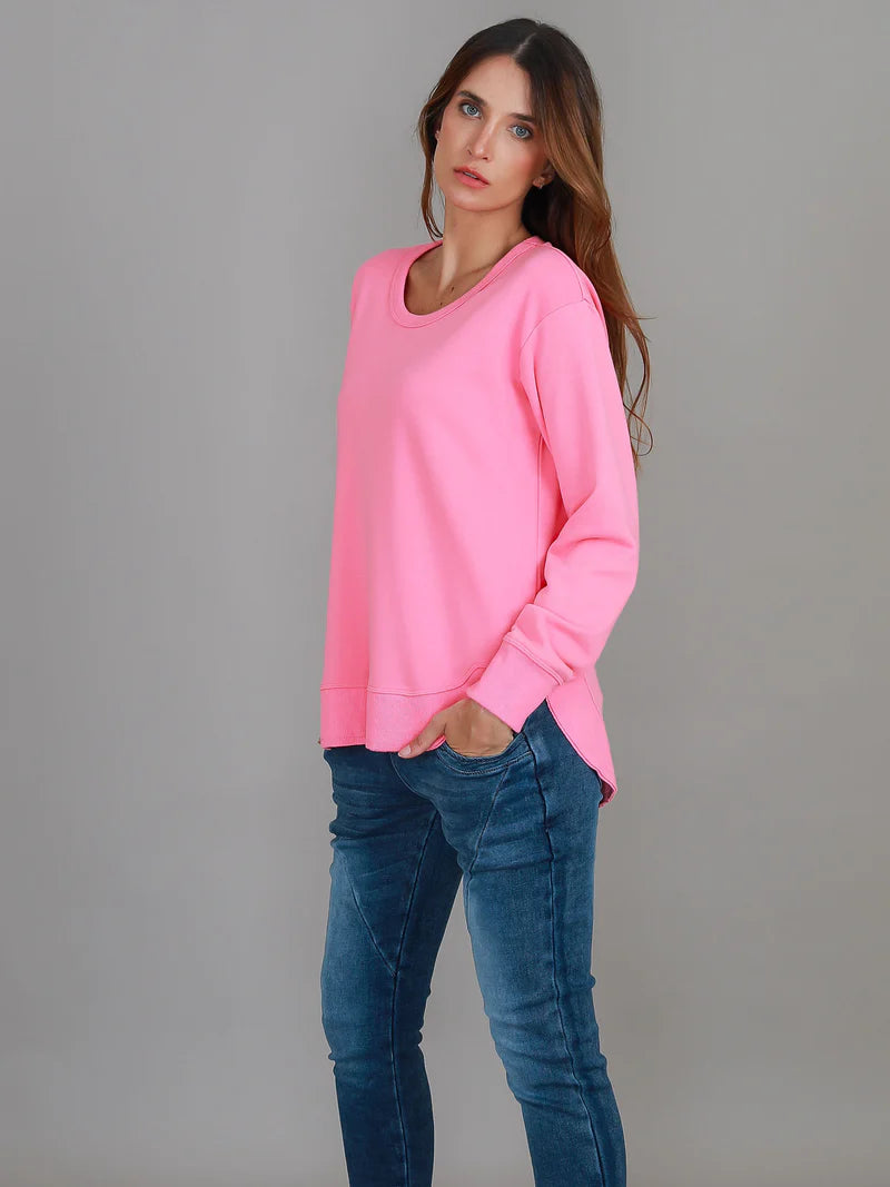 Charlette Curve Hem Sweatshirt | Women’s Oversized French Terry Cotton Jumper