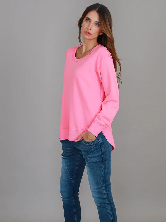 Charlette Curve Hem Sweatshirt | Women’s Oversized French Terry Cotton Jumper