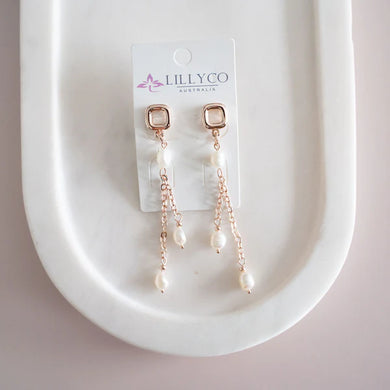 Rose Gold Dangle Pearl Earring