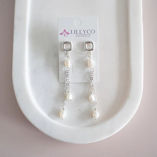 Silver Dangle Pearl Earring