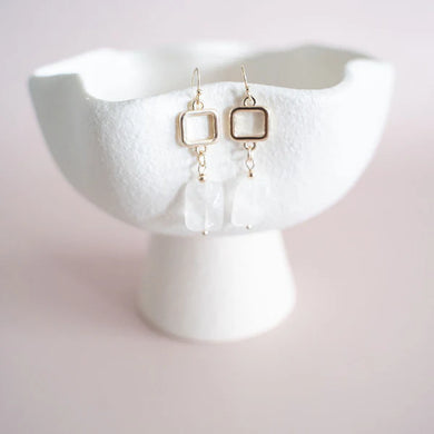 Gold Clear Square Stone Earring