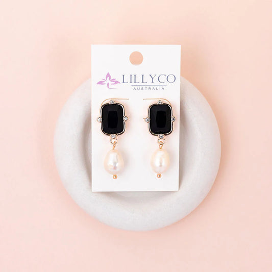 Black Crystal & Pearl Earring