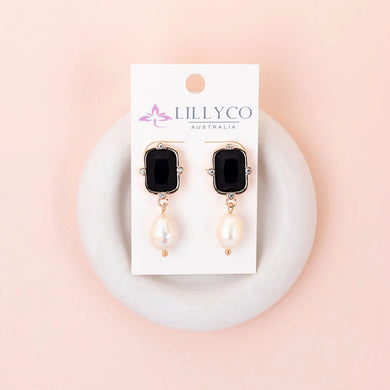 Black Crystal & Pearl Earring