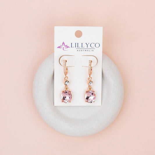 Rose Gold Plating with Clear & Pink Crystal Earrings
