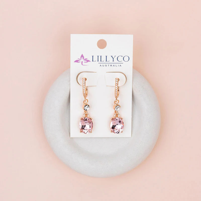 Rose Gold Plating with Clear & Pink Crystal Earrings