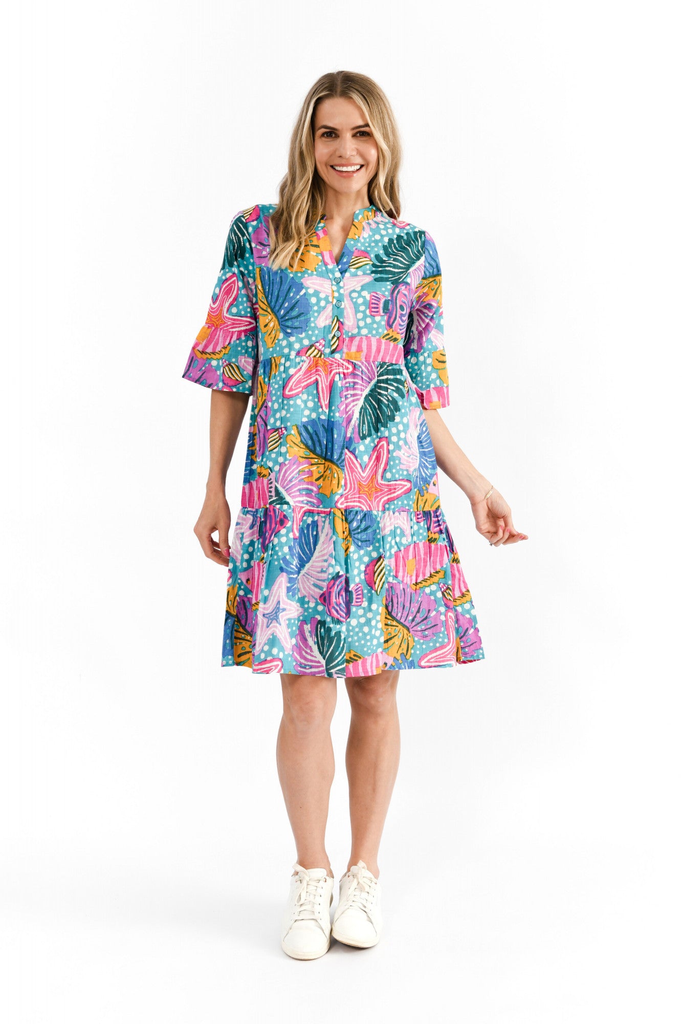 Maya Button V Neck Layer Dress Starfish 2