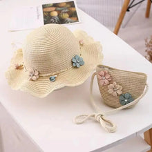 Load image into Gallery viewer, Beach Sun Hat &amp; Zipper Straw Bag Set