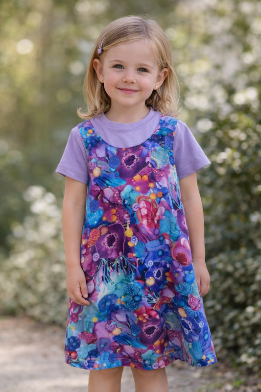 4yr Blue Coral/ Mauve Diamonds - Handmade Reversible Girls Dress – Colourful Boutique One of a Kind