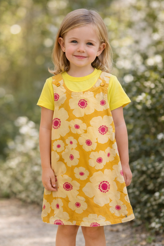 4yr Lemon Floral/Diamonds - Handmade Reversible Girls Dress – Bright Floral Boutique Style