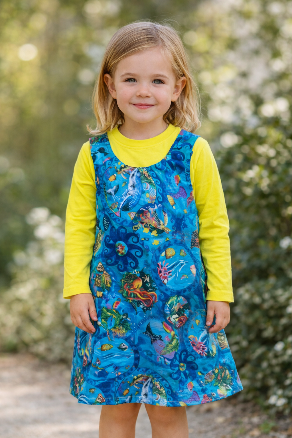 4yr Under the sea/diagonal stripe - Handmade Reversible Girls Dress – One of a Kind
