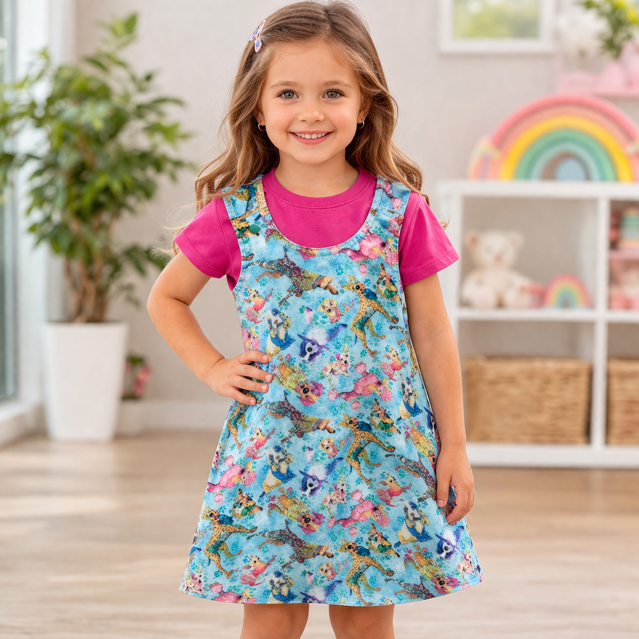 4yr Dogs/Diamonds - Handmade Reversible Girls Dress – One of a Kind Boutique Piece
