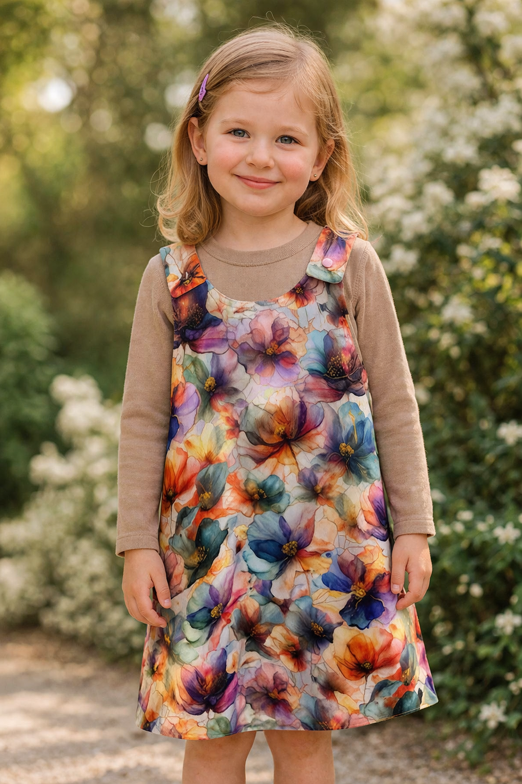 4yr Faries/brighr floral - Handmade Reversible Girls Dress