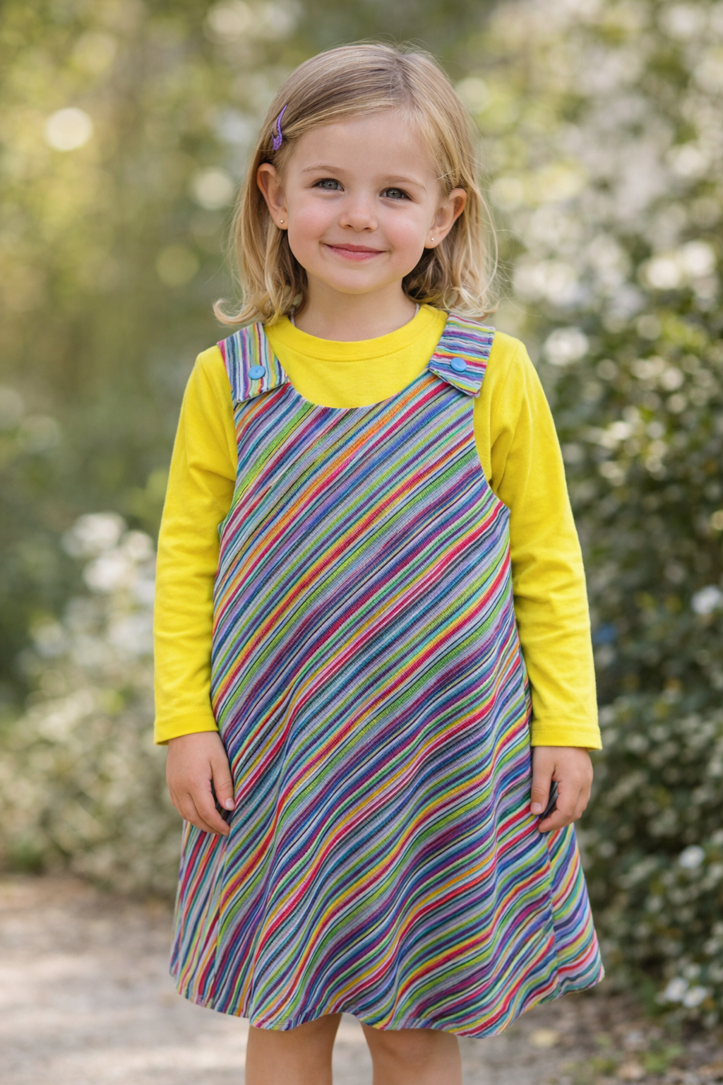4yr Under the sea/diagonal stripe - Handmade Reversible Girls Dress – One of a Kind