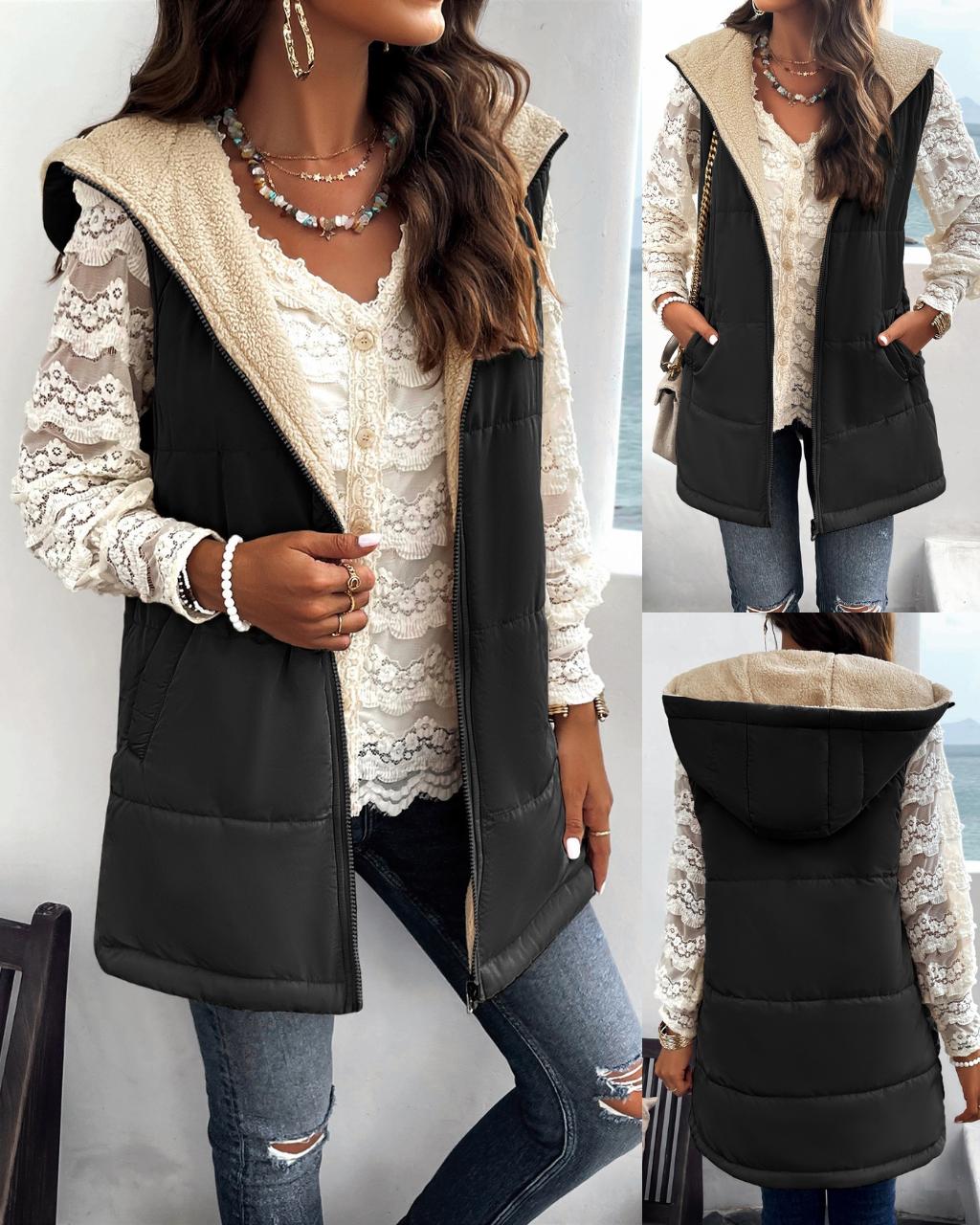 Hip Length Fleece Zip-up Puffer Vest