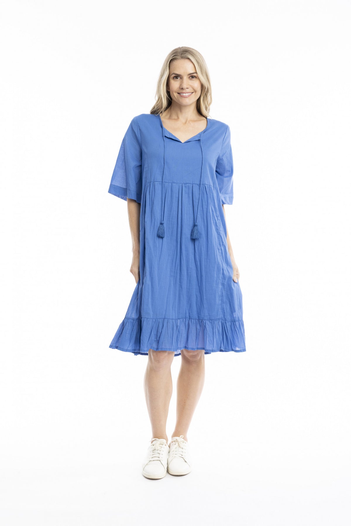 Orientique One Summer-Amber 100% Cotton Lined Summer Dress – Blue