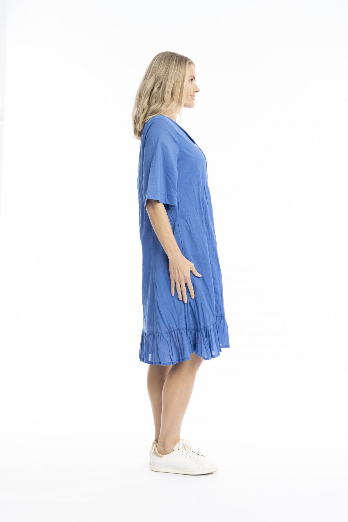 Orientique One Summer-Amber 100% Cotton Lined Summer Dress – Blue