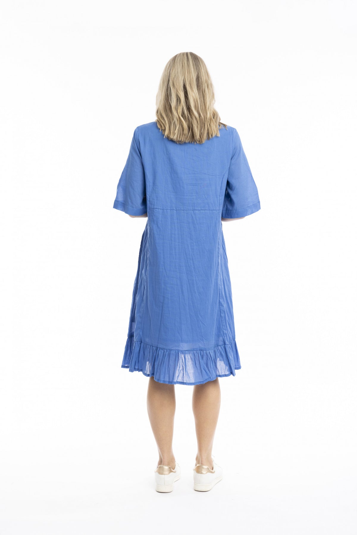 Orientique One Summer-Amber 100% Cotton Lined Summer Dress – Blue