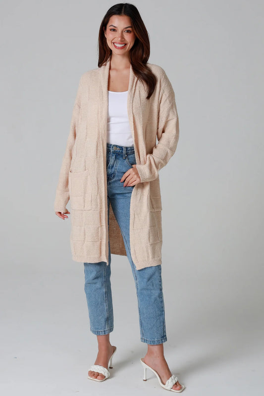 Beige Longline Knit Wool Blend Cardigan – Women's Long Cardigan