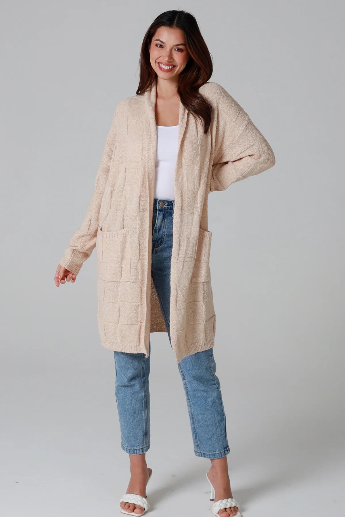 Beige Longline Knit Wool Blend Cardigan – Women's Long Cardigan