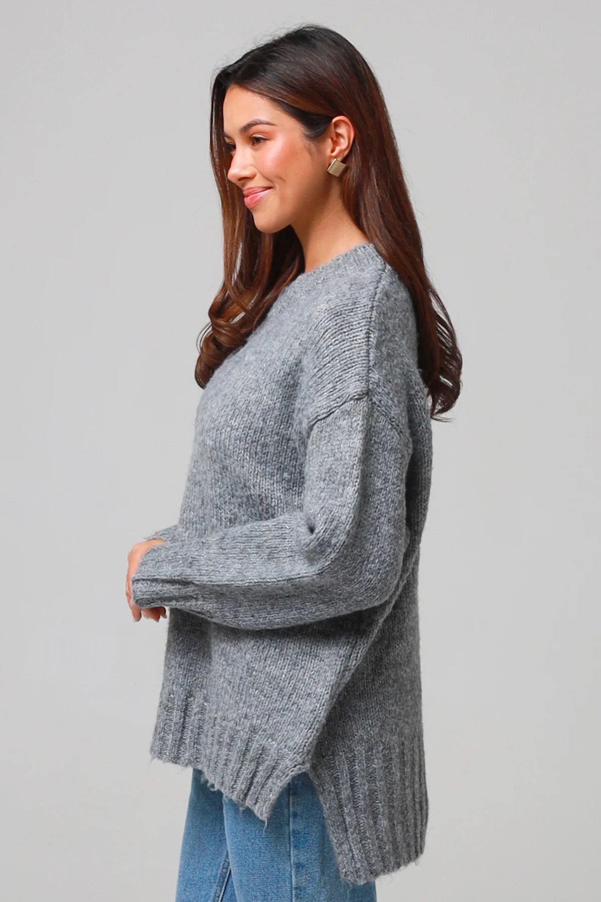 Classic Grey Knit  Wool Blend Sweater – Women's Sweater
